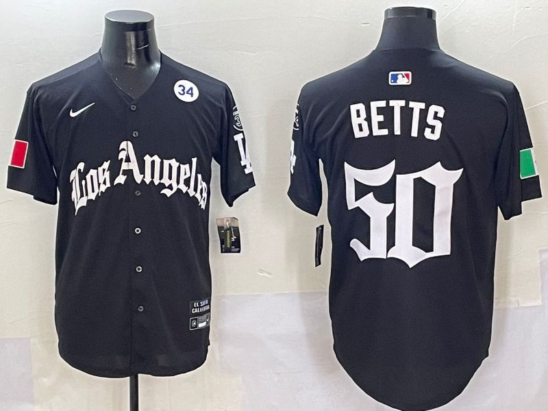 Men Los Angeles Dodgers #50 Betts Black Five generations Joint Name 2025 Nike MLB Jersey style 9